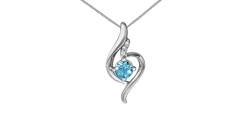 10K White Gold 5mm Blue Topaz and 0.03cttw Diamond Necklace - 18 Inches
