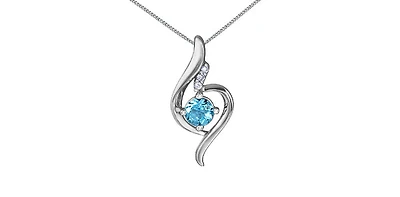 10K White Gold 5mm Blue Topaz and 0.03cttw Diamond Necklace - 18 Inches