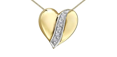 10K Yellow Gold 0.04cttw Diamond Heart Pendant, 18"