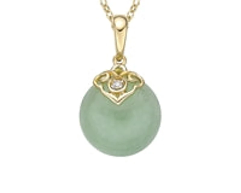 10K Gold Jadeite And Diamond Pendant