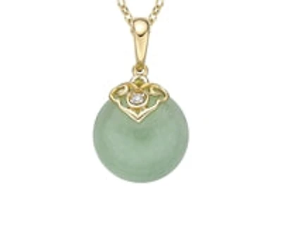 10K Gold Jadeite And Diamond Pendant