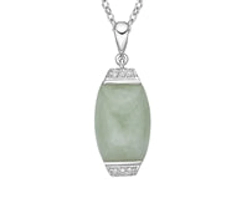 10K Gold Jadeite And Diamond Pendant - White gold
