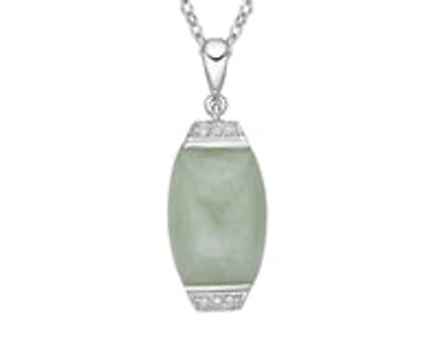 10K Gold Jadeite And Diamond Pendant - White gold