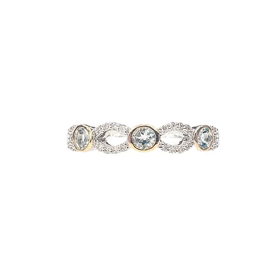 10K 2 Tone Gold 0.30cttw Aquamarine and 0.10cttw Diamond Ring, size 7