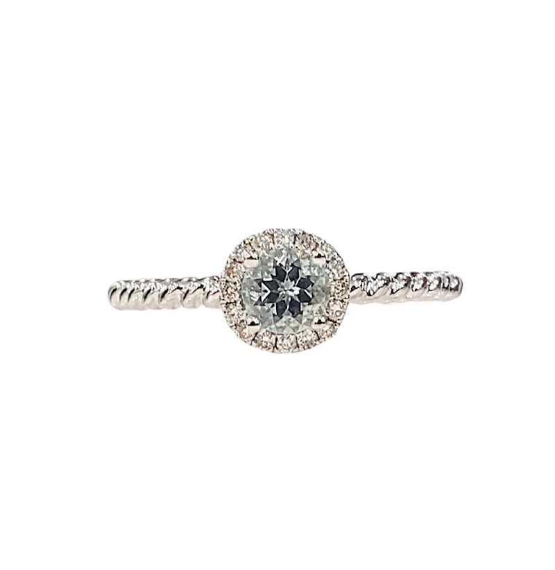 10K White Gold 0.30cttw Aquamarine and 0.08cttw Diamond Ring, size 7