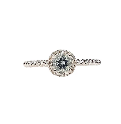 10K White Gold 0.30cttw Aquamarine and 0.08cttw Diamond Ring, size 7