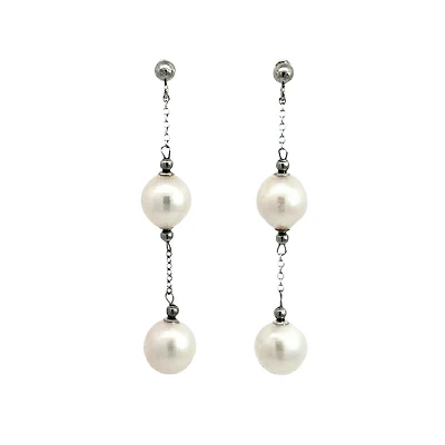 14K White Gold 7.5-8.0mm Cultured Pearl Dangle Earring