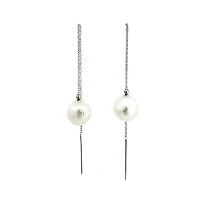 14K White Gold 9mm Cultured Pearl "Threader" Earring