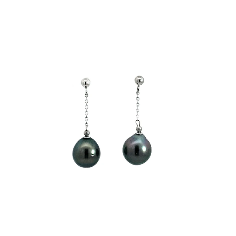 14K White Gold 8.5-9.0mm Tahitian Pearl Dangle Earring