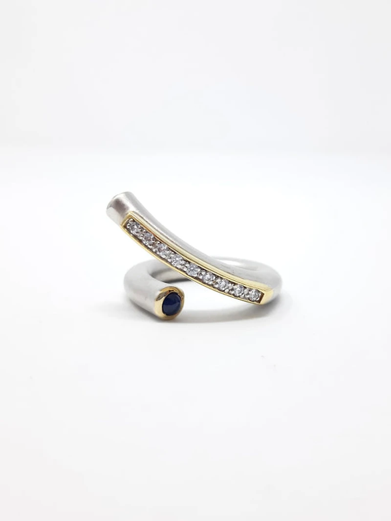 Silver Sapphire and CZ Ring