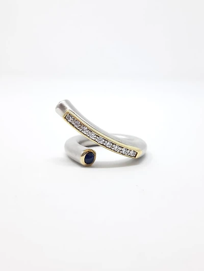 Silver Sapphire and CZ Ring
