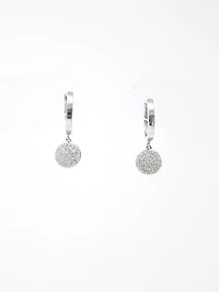 10K White Gold 0.30cttw Diamond Hoop Huggie Hinged Dangle Earrings