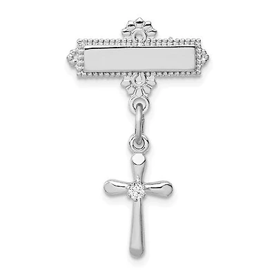 Sterling Silver Rhodium-plated Polished Cubic Zirconia Cross Dangle Pin Brooch