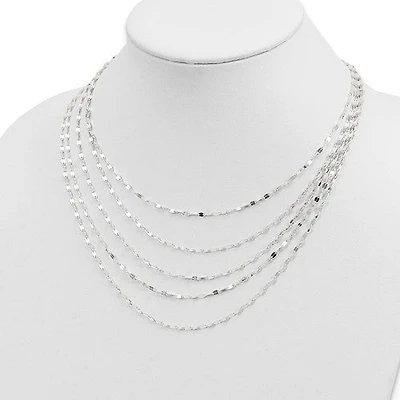 Sterling Silver 5 Strand Fancy Flat Link Necklace - 17"