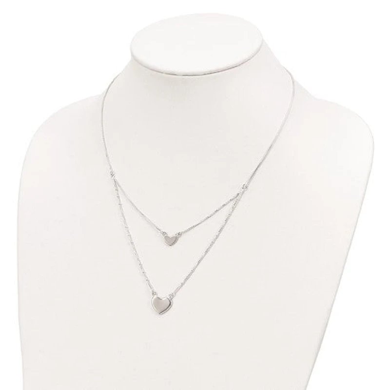 Sterling Silver Polished 2-Strand Heart Dangle Necklace - 18"