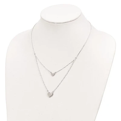 Sterling Silver Polished 2-Strand Heart Dangle Necklace - 18"