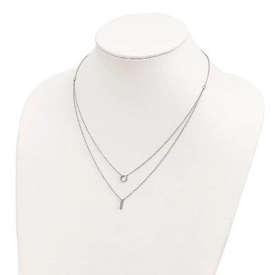 Sterling Silver Rhodium-plated CZ 2-Strand Necklace - 16"