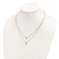 Sterling Silver Rhodium-plated CZ 2-Strand Necklace - 16"