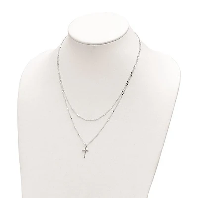 Sterling Silver Fancy Cross Double Strand Necklace - 16.25"
