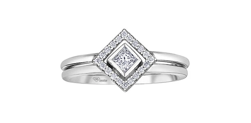 10K White Gold 0.20cttw Canadian Diamond Princess Cut Engagement Ring, 6.5