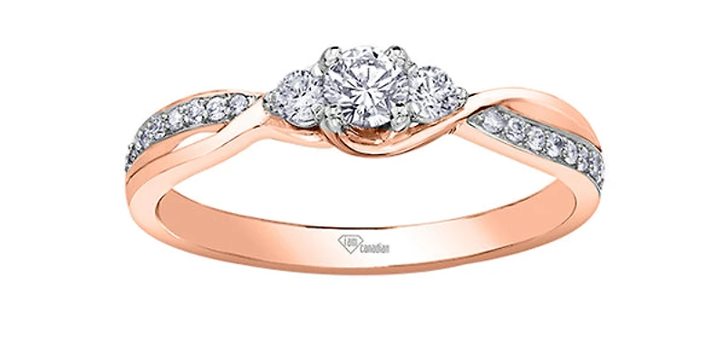 10K Rose Gold 0.33cttw Canadian Diamond Ring - Size 6.5