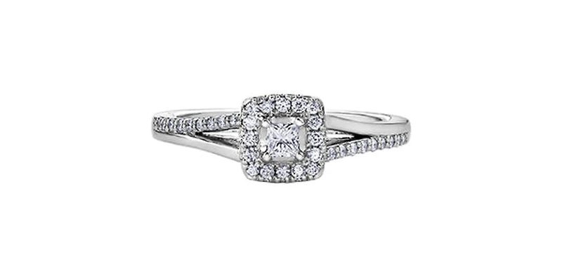 10K White Gold 0.30cttw Princess Cut Canadian Diamond Ring - Size 6.5
