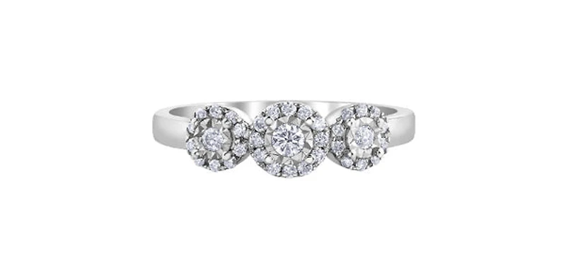 10K White Gold 0.25cttw Round Brilliant Cut 3 Stone Halo Diamond Ring - / 4.5