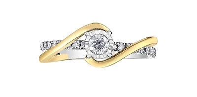 10K White and Yellow Gold 0.36cttw Round Brilliant Cut Diamond Engagement Ring, 6.5 - /