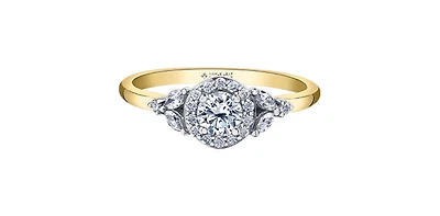 14K Yellow Gold 0.52cttw Round Brilliant Cut Canadian Diamond Halo Engagement Ring