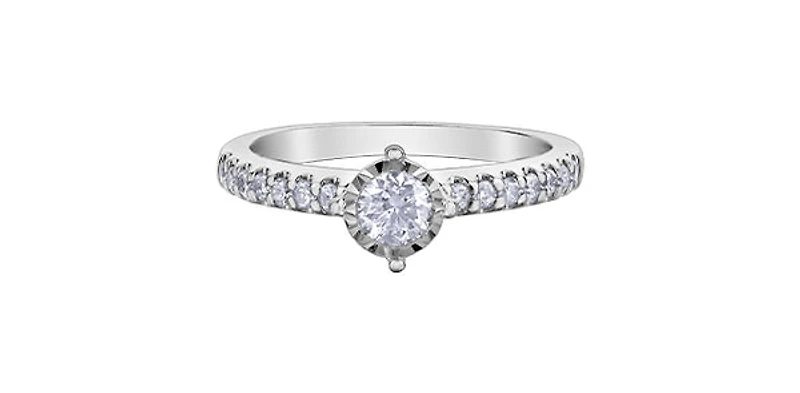 10K White Gold 0.51cttw Round Brilliant Cut Illusion Set Diamond Ring
