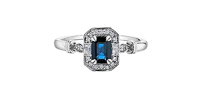 10K White Gold 0.75cttw Genuine Blue Sapphire and 0.08cttw Diamond Ring, size 6.5