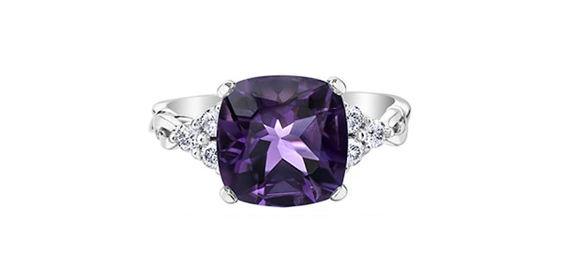10K White Gold Amethyst and Canadian Diamond Ring