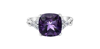 10K White Gold Amethyst and Canadian Diamond Ring