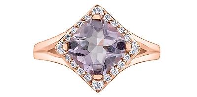 10K Rose Gold Pink Amethyst and Canadian Diamond Ring, size 6