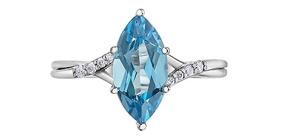 10K White Gold Blue Topaz and Diamond Ring - Size 6