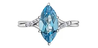 10K White Gold Blue Topaz and Diamond Ring - Size 6