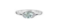 10K White Gold 5x7mm Oval Cut Aquamarine and 0.05cttw Diamond Ring, size 7