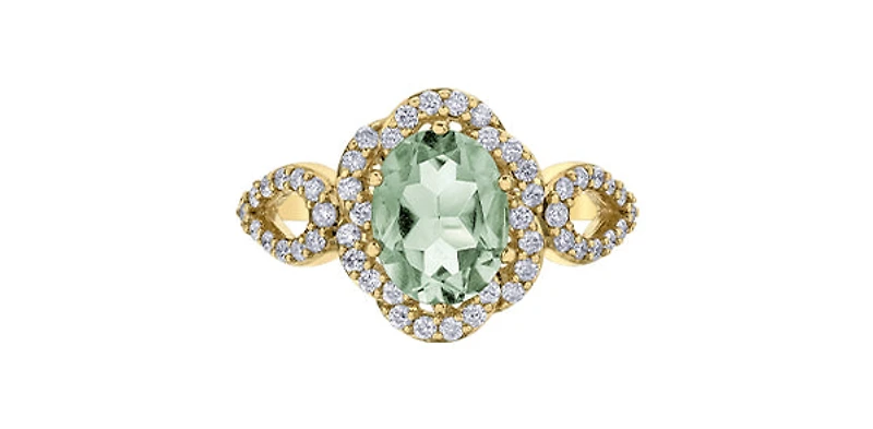 10K Yellow Gold Prasiolite / Green Amethyst and Diamond Ring