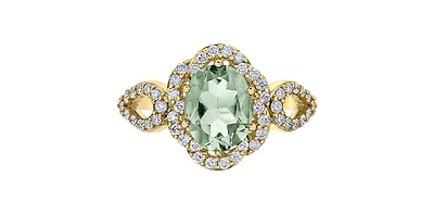 10K Yellow Gold Prasiolite / Green Amethyst and Diamond Ring