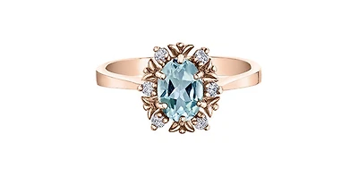 10K Rose Gold 1.20cttw Genuine Oval Cut Blue Zircon and 0.09cttw Diamond Halo Ring, size 7