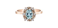 10K Rose Gold 1.20cttw Genuine Oval Cut Blue Zircon and 0.09cttw Diamond Halo Ring, size 7