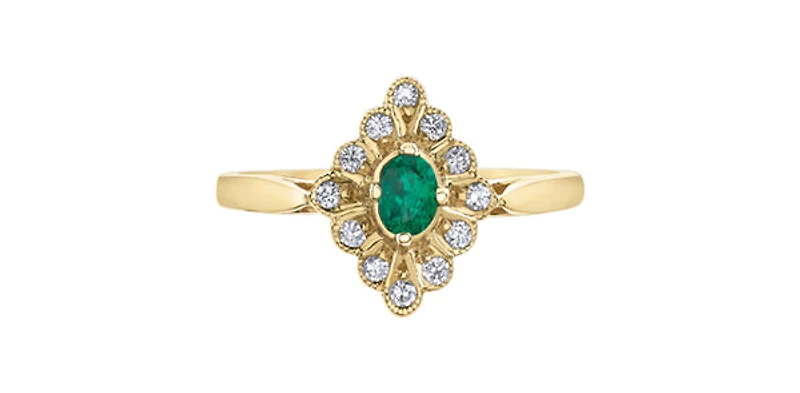 10K Yellow Gold 0.17cttw Genuine Emerald & 0.12cttw Diamond Ring - 4.5