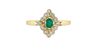 10K Yellow Gold 0.17cttw Genuine Emerald & 0.12cttw Diamond Ring - 4.5