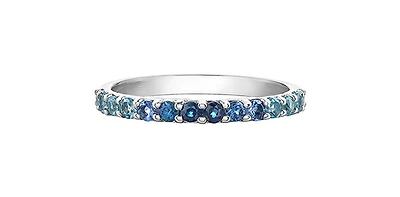 10K White Gold Genuine 2mm White Zircon, Aquamarine, Blue Zircon, Blue Topaz, Tanzanite, Ceylon Sapphire and Sapphire Gemstone Ring, size 6.5 - 4.5