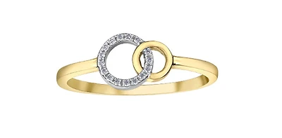 10K White & Yellow Gold 0.04cttw Diamond Double Circle/Eternity/Infinity Ring, size 6.5