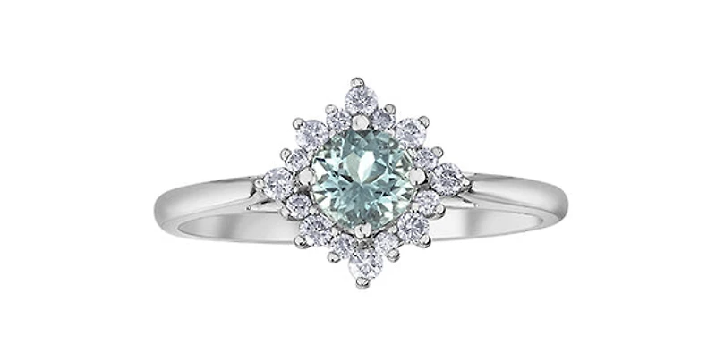 10K White Gold 0.45cttw Aquamarine and 0.176cttw Diamond Ring
