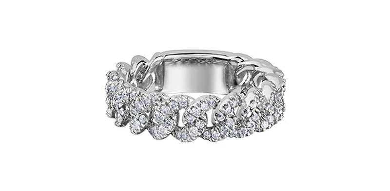 10K White Gold 0.50cttw Diamond Miami Cuban Link Ring / Band, size 6.5