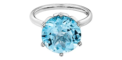 10K White Gold Blue Topaz Ring - Size 6