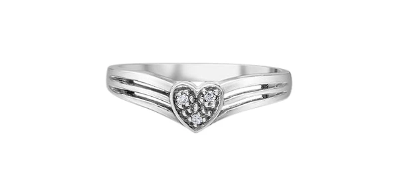 10K White Gold 0.02cttw Diamond Heart Ring, Size 6.5