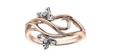 10K Rose Gold 0.02cttw Diamond Flower/Leaf Design Ring, size 6.5 - 4.5